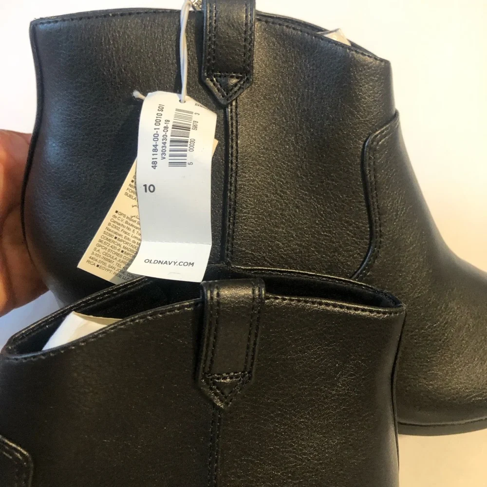 Old Navy Size 10 Black Ankle Boots Western style low stacked heels NEW